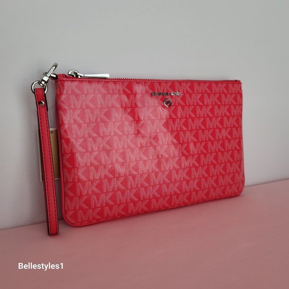 MICHAEL KORS Signature Logo Jet Set Large Top Zip Pouch/Wristlet- Geranium ⭐ - Picture 2 of 16